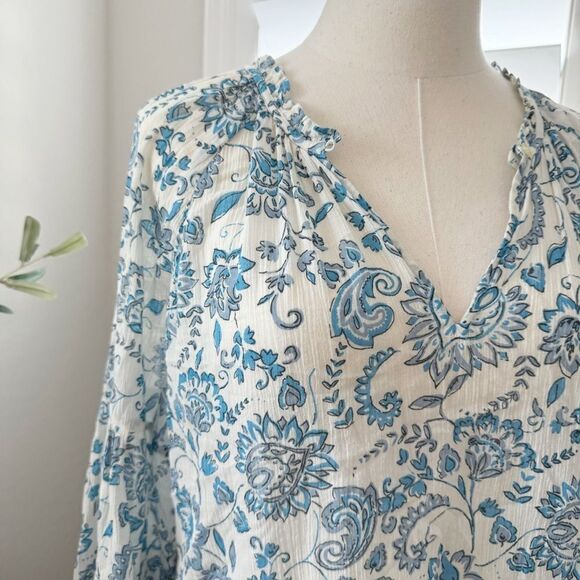 Ann Taylor LOFT Blue Border Floral Peasant Top - Picture 6 of 10